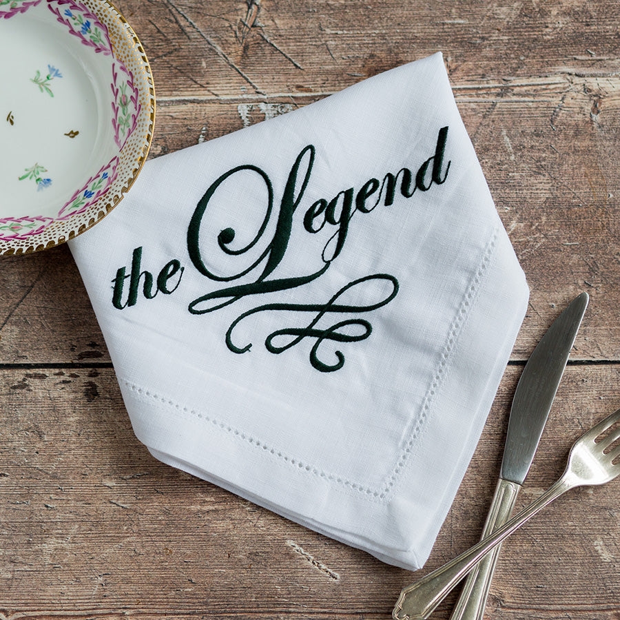 Embroidered French Linen Napkin ("The Legend")